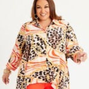 PRINTED HI LOW CREPE SHIRT